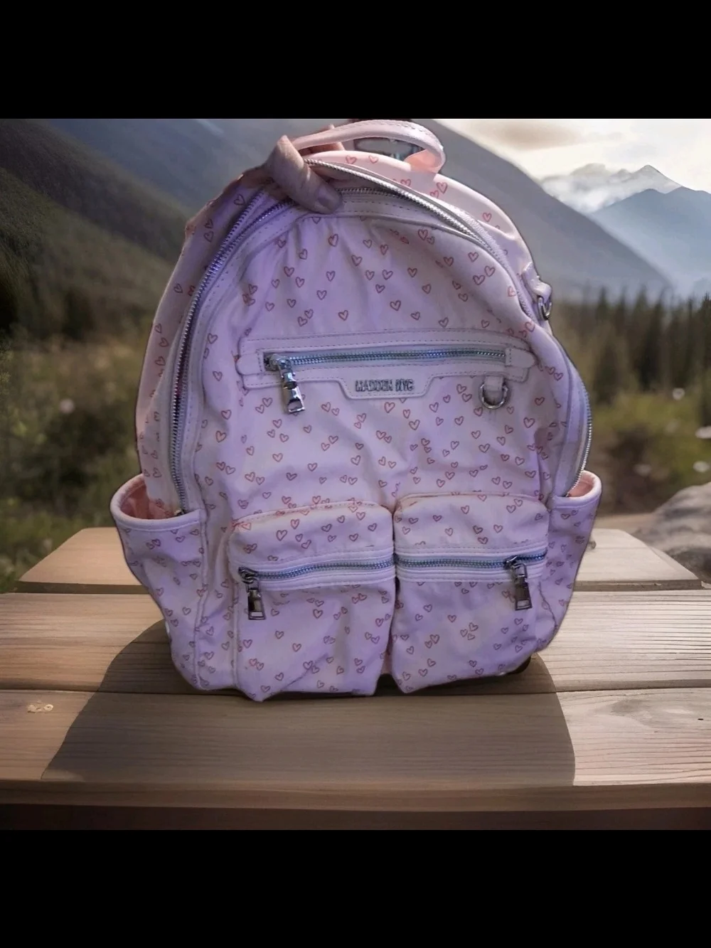 Madden NYC Pink Heart Print Laptop/Backpack Bag